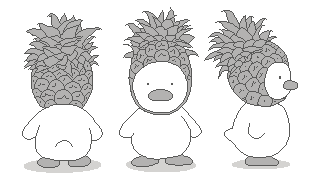 3方向から見たパイナップルダック